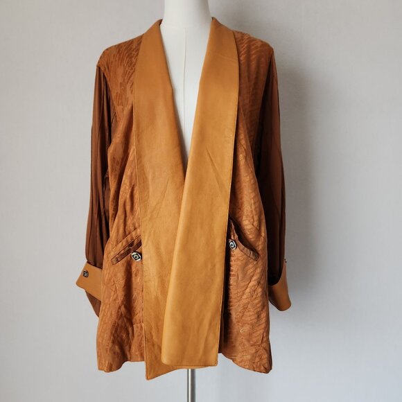 Vintage Nadya Bali Handmade Leather Batik Tribal Reversible Jacket Brown - Picture 3 of 16